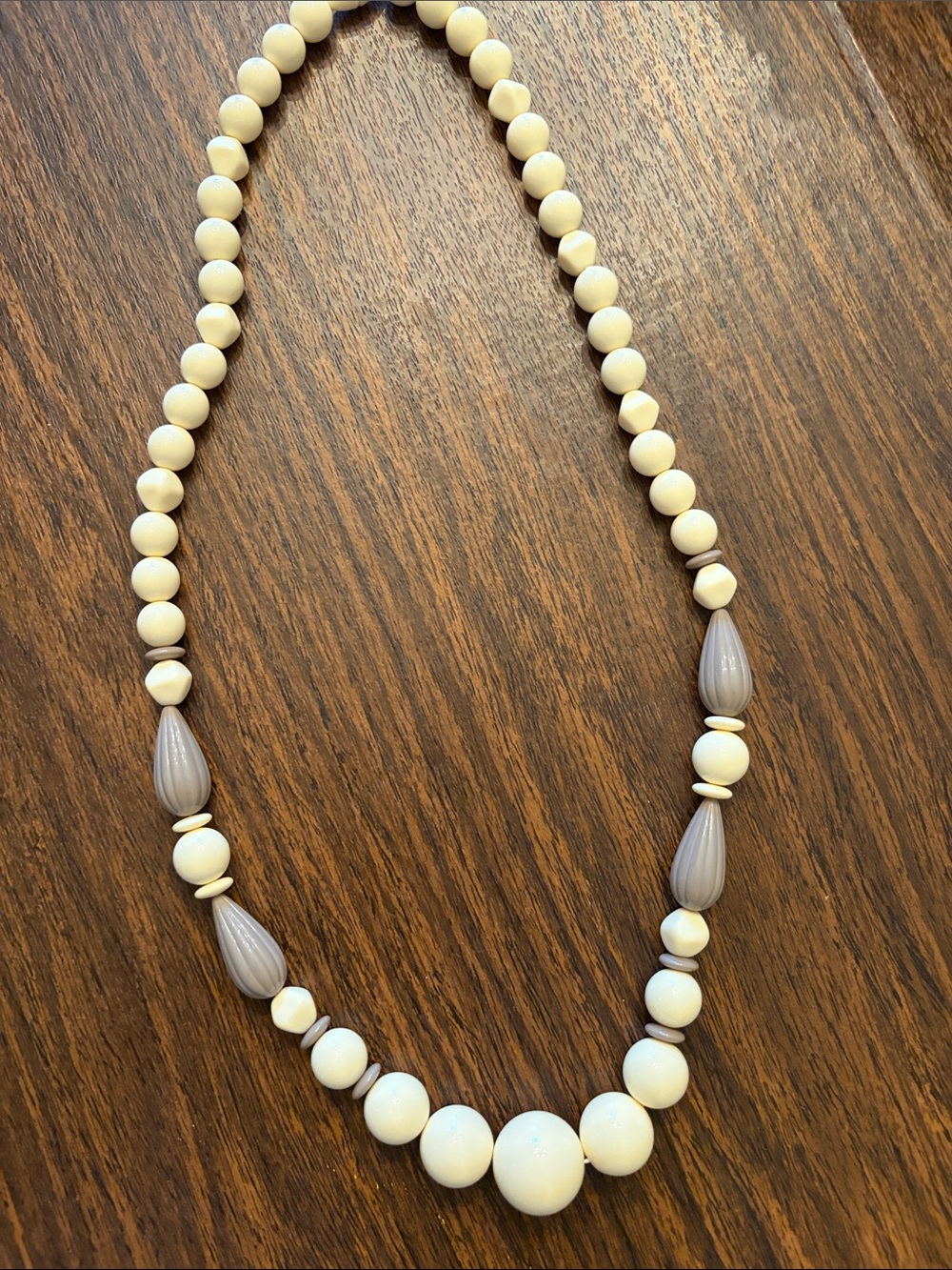 Classic vintage Cream Beaded Necklace with Taupe Accents